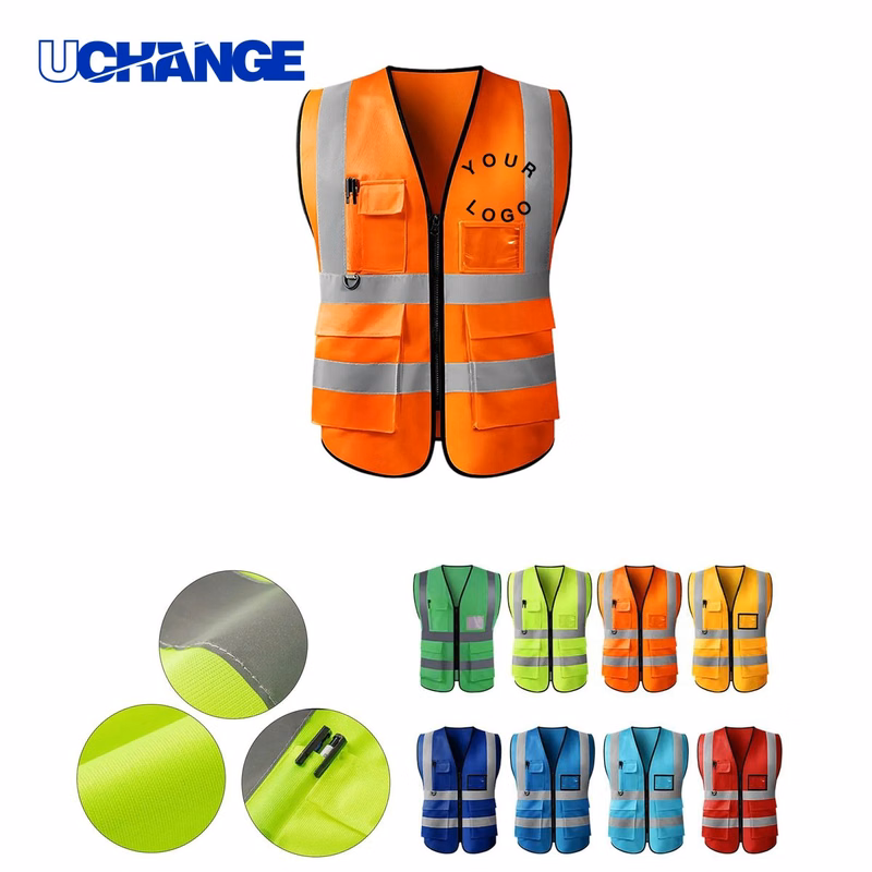 Polyester Reflective Vest with Bright Safety Strips for Work Use