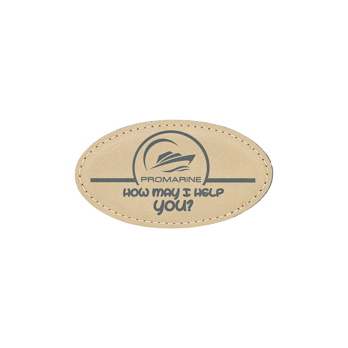 3 1/4" x 1 3/4" Light Brown Leatherette Oval Badge w/ Magnet 1