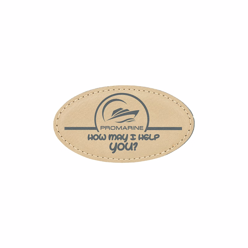3 1/4" x 1 3/4" Light Brown Leatherette Oval Badge w/ Magnet