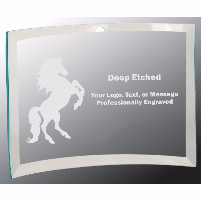 10" x 7" x 1/4" Jade Beveled Glass Crescent Award