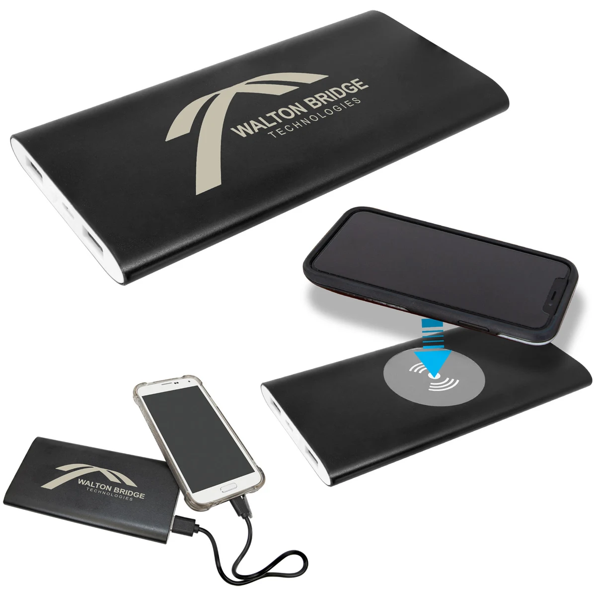 Black 8000MAH Power Bank & Wireless Anodized Aluminum Charger w/USB-C Power Cord 1