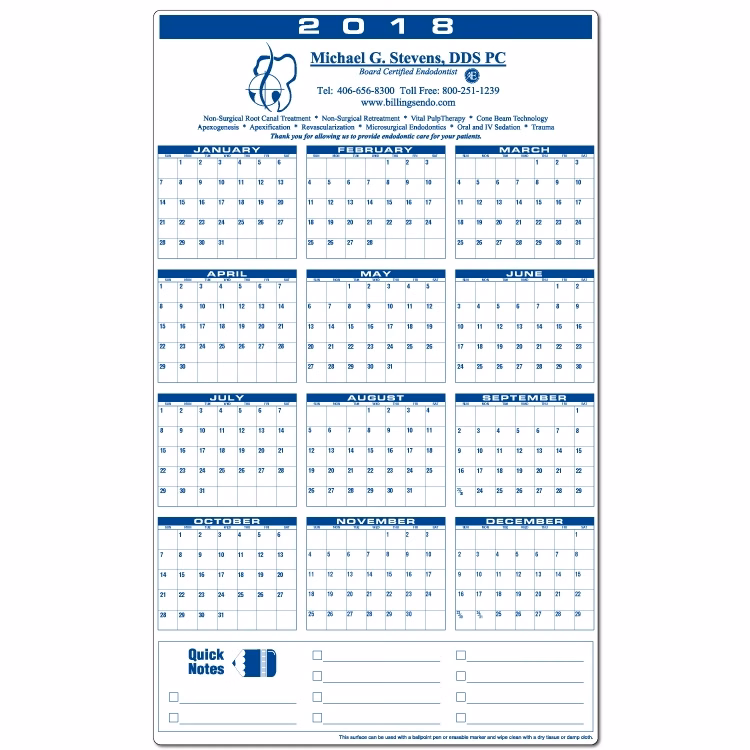 Premium Plastic Write-on/ Wipe-off Year-at-a-Glance Calendar (Vertical)