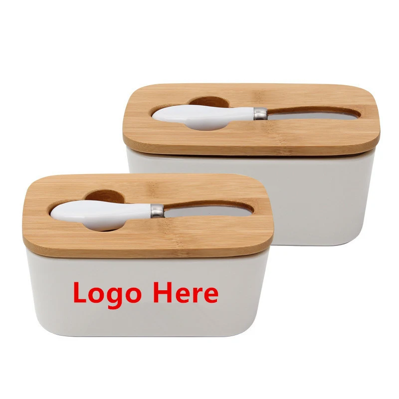 Ceramic Butter Dish With Bamboo Lid & Butter Knife 1