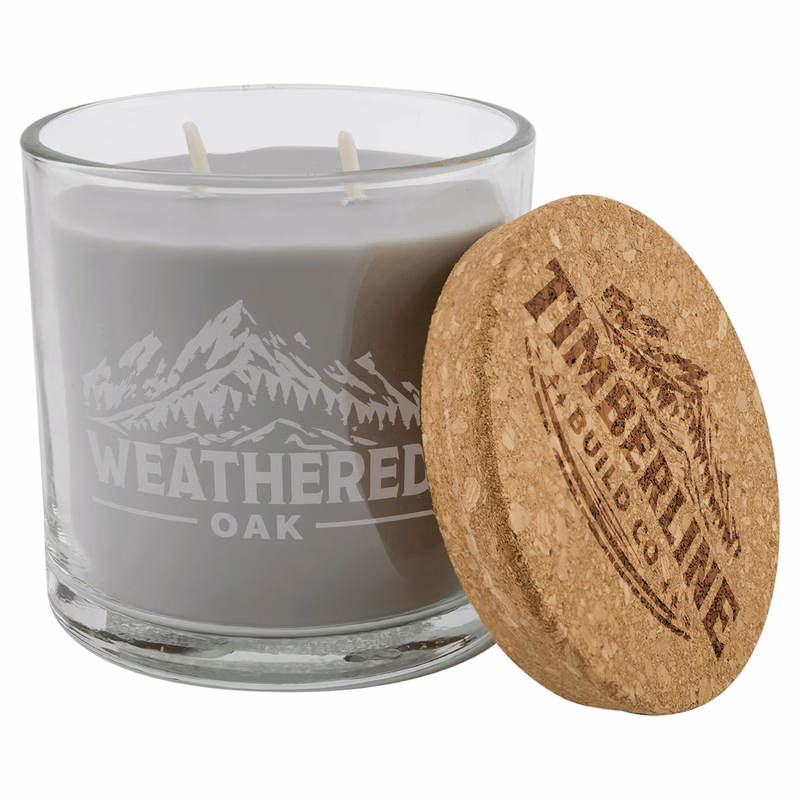 14 oz. Weathered Oak Candle in a Glass Holder with Cork Lid
