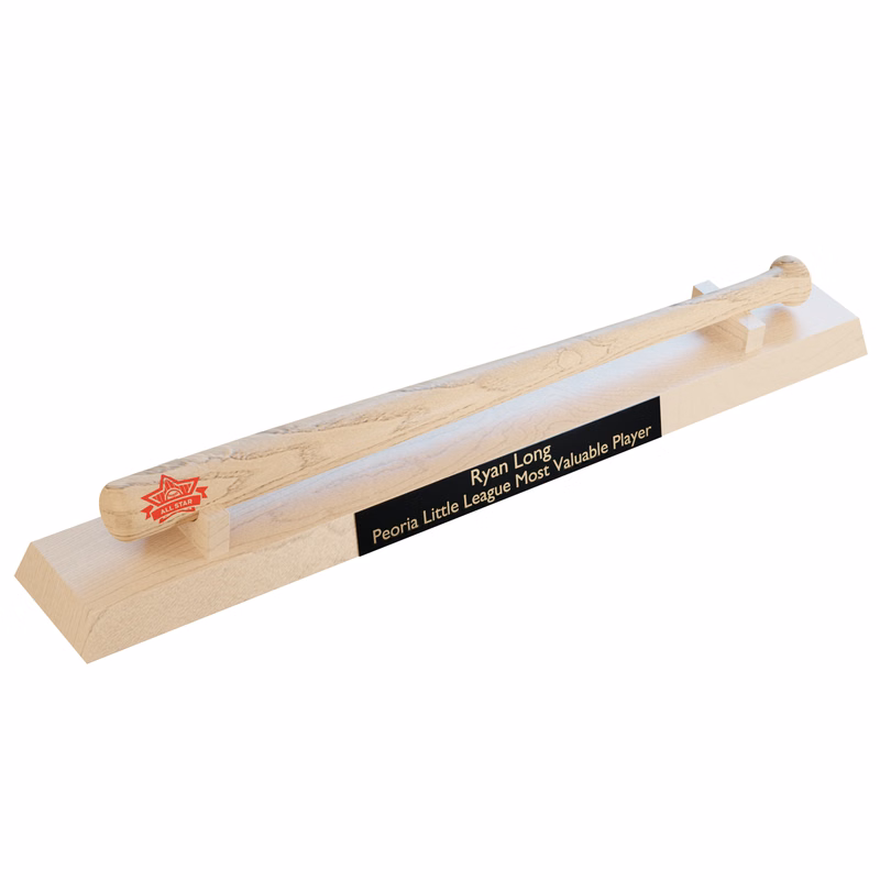 Novelty baseball bat stand with black brass plate