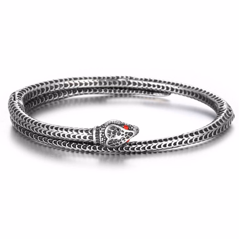 Stainless Steel Serpentine statement vintage ruby bracelet