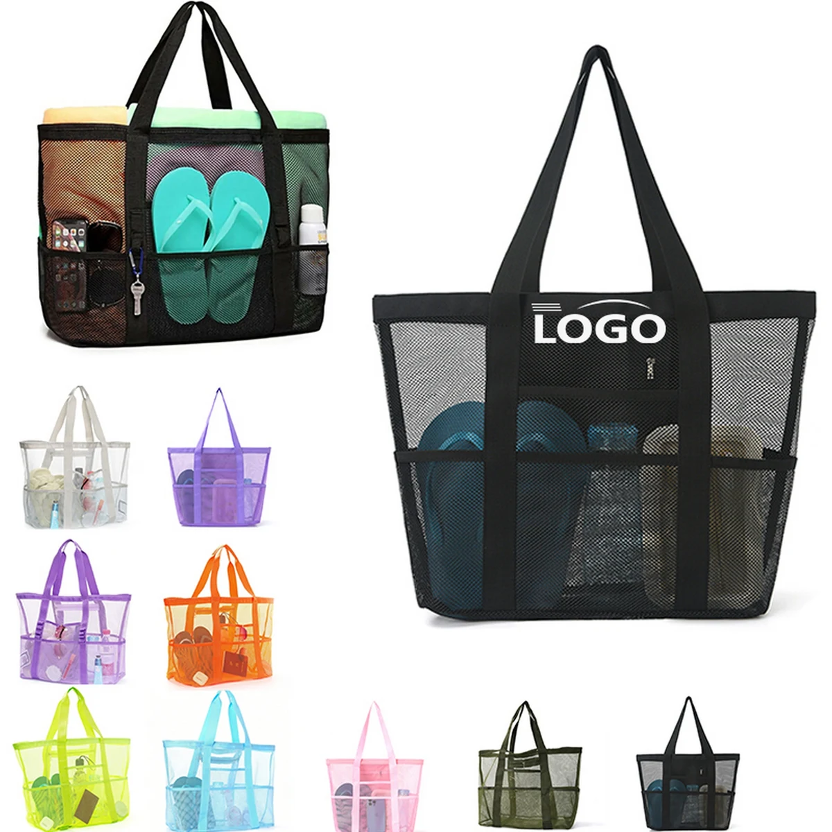 Large Capacity Travel Beach Mesh Shoulder Tote Bag 1