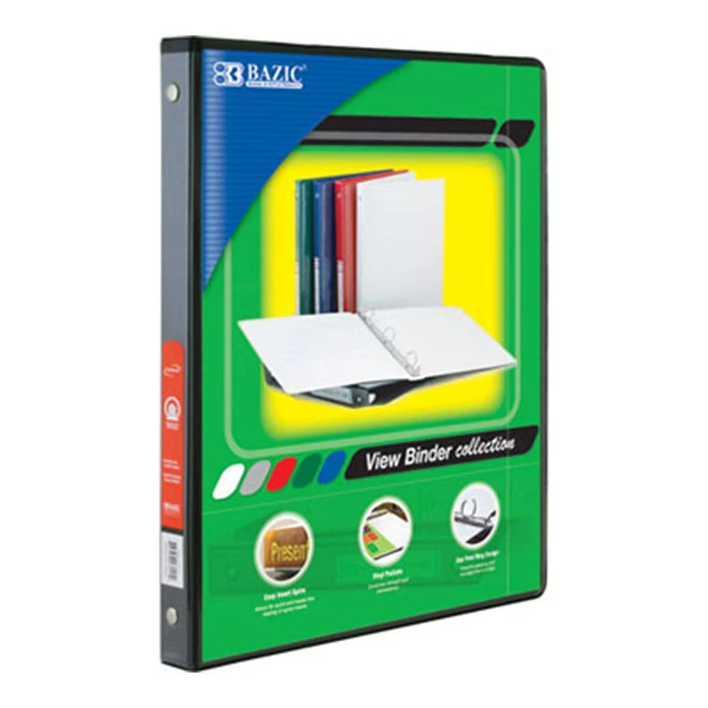 1/2" 3-Ring Binder - Black View Finder 2 Pockets 1