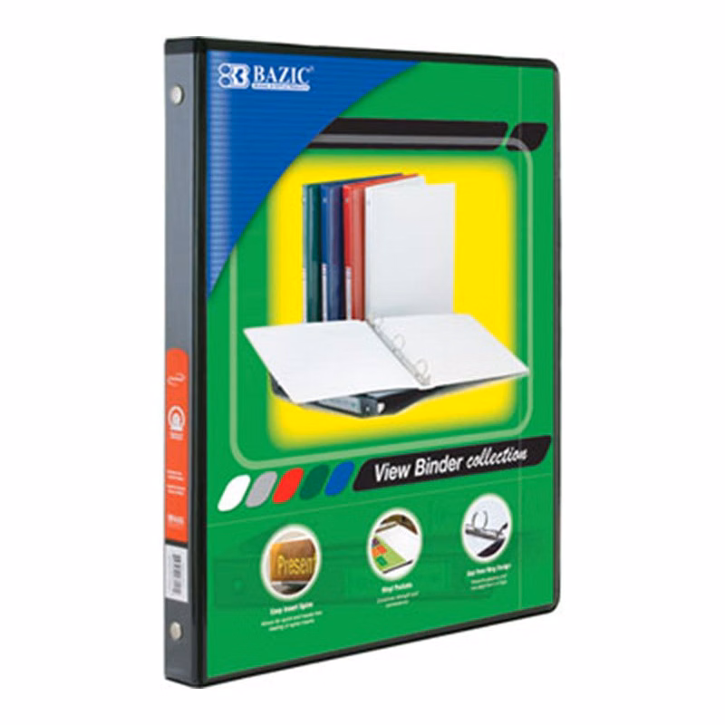 1/2" 3-Ring Binder -  Black View Finder 2 Pockets