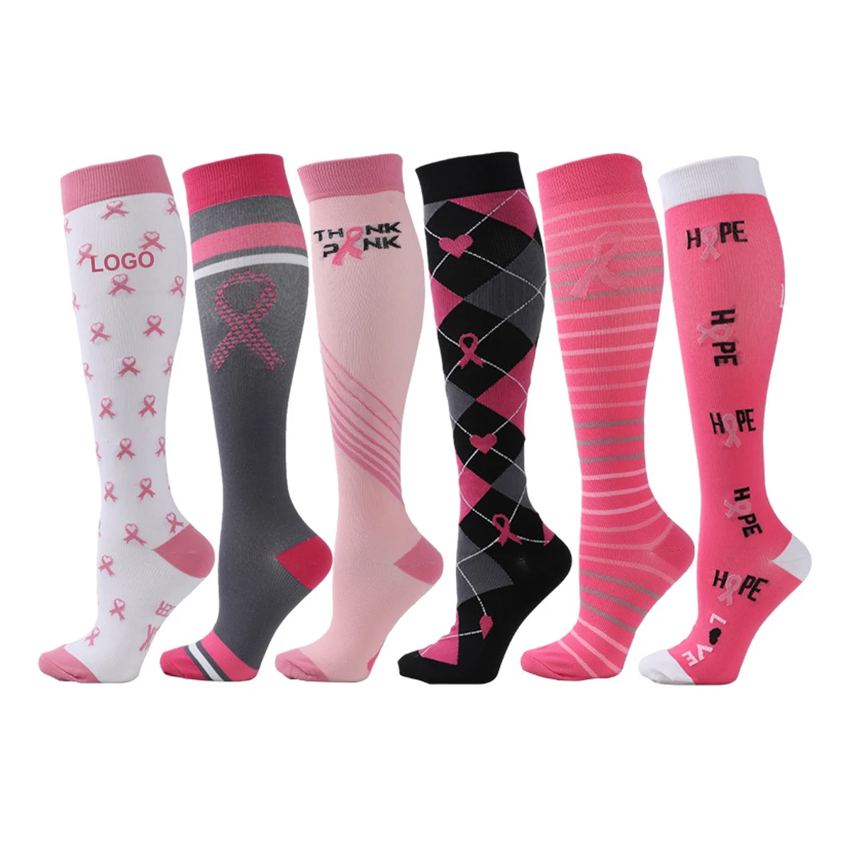 Pink Ribbon Knee High Sock (direct import) 1