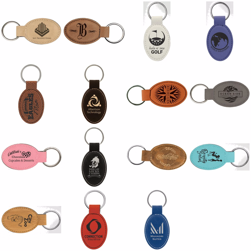 3" x 1 3/4" Leatherette Oval Keychain