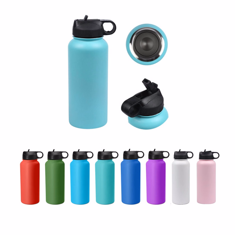 Stainless Steel Insulated Wide Mouth / Water Bottle with Straw 32 Oz