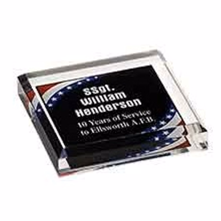 3 3/4" x 3 3/4" Stars & Stripes Acrylic Paperweight Award