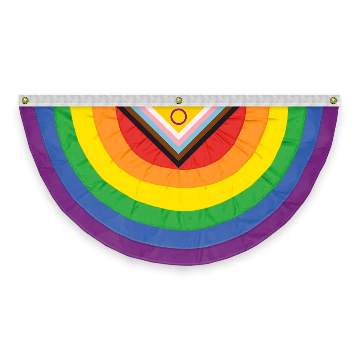 3' x 6' Nylon Intersex Progressive Pride Pleated Full Fan 1