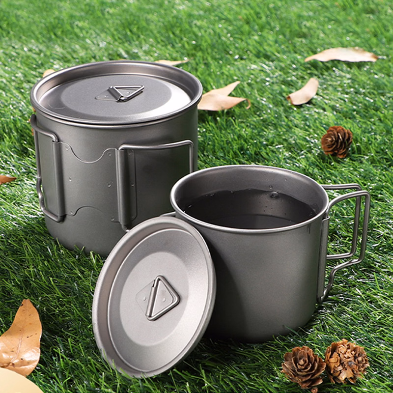 Camping Titanium Cup with Lid Pure Titanium Outdoor Mug Camping Folding Cup