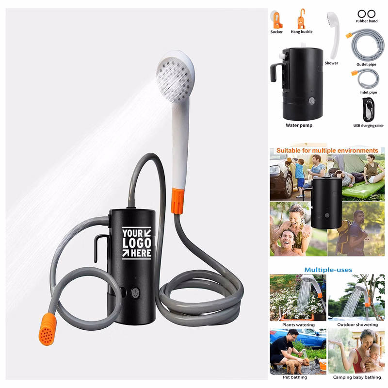 2 Flow Mode Portable 4400mAh Battery Powered IPX7 Waterproof USB Rechargeable Camping Shower Pump