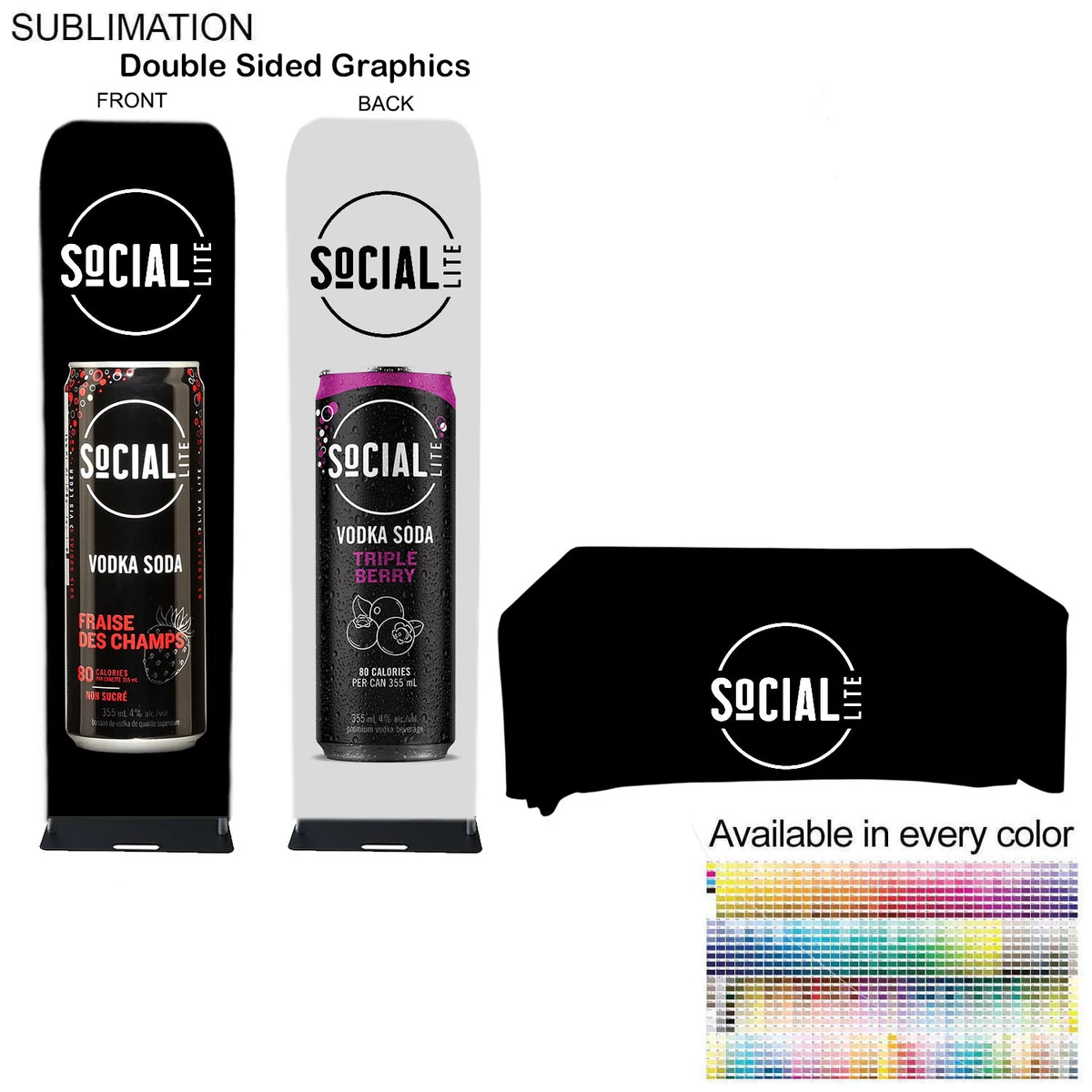 Event package, 2'W Fabric banner with steel base and Premium 6' tablecloth open back 1