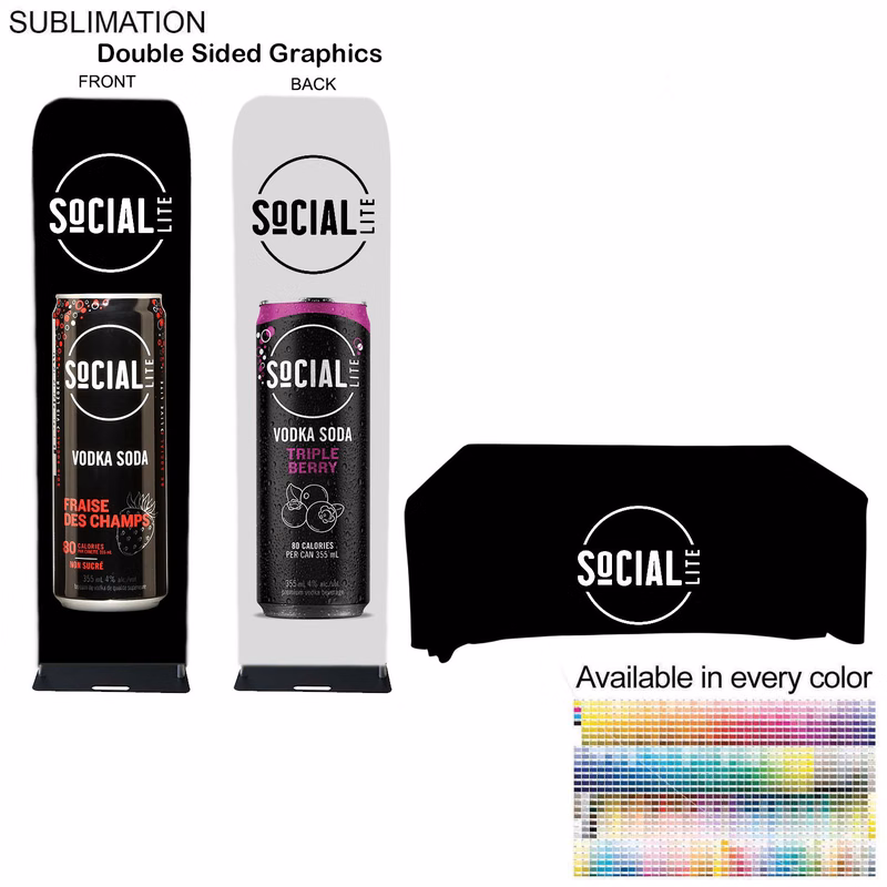 Event package, 2'W Fabric banner with steel base and Premium 6' tablecloth open back