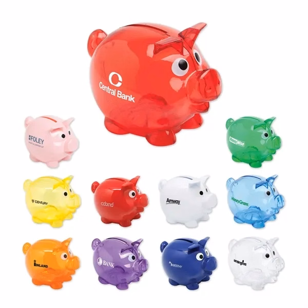 Custom 4 Inch Plastic Coin Piggy Bank Twist Plug — Financial Services Giveaway