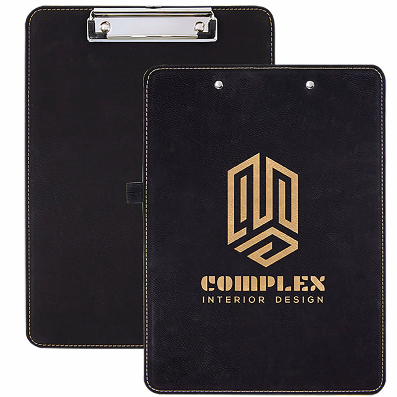 9" x 12 1/2" Black/Gold Leatherette Clipboard