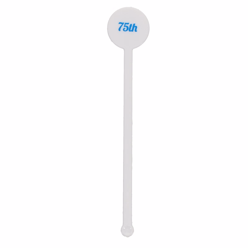 Plastic Drink Stirrer 6.000" Round White Tradition Print