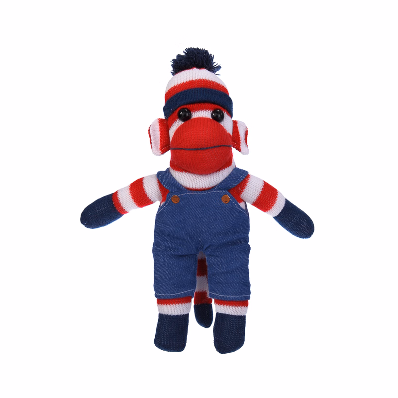 Patriotic Sock Monkey in Denim Overall