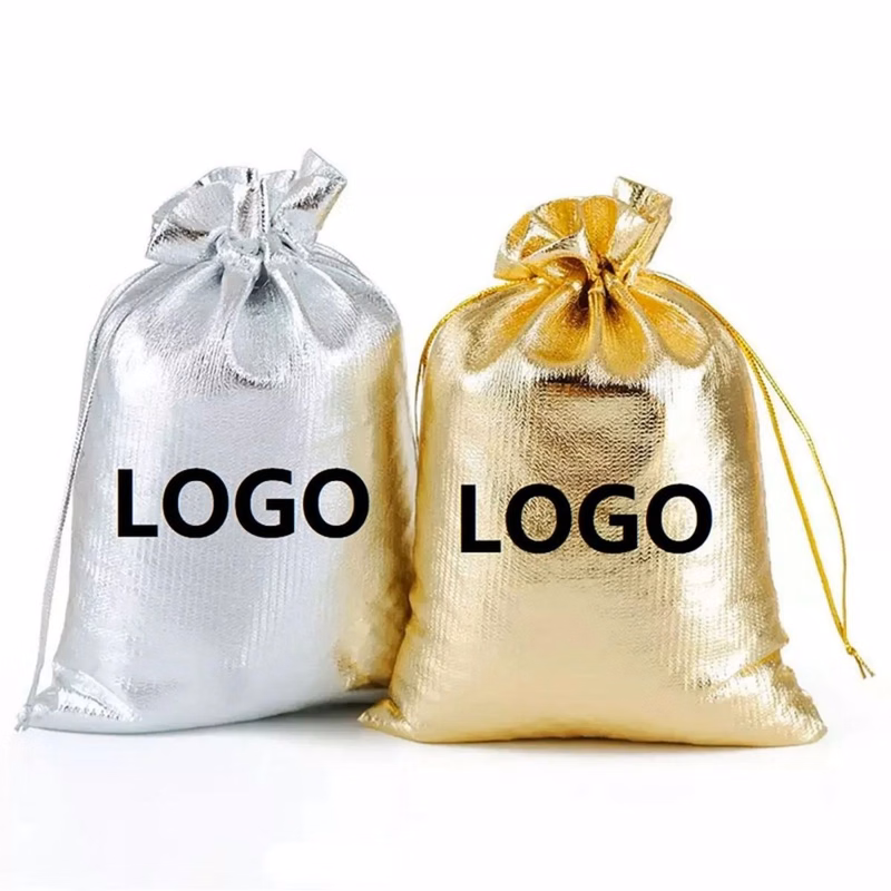 Golden & Silvery Shining Linen Drawstring Gift Bags