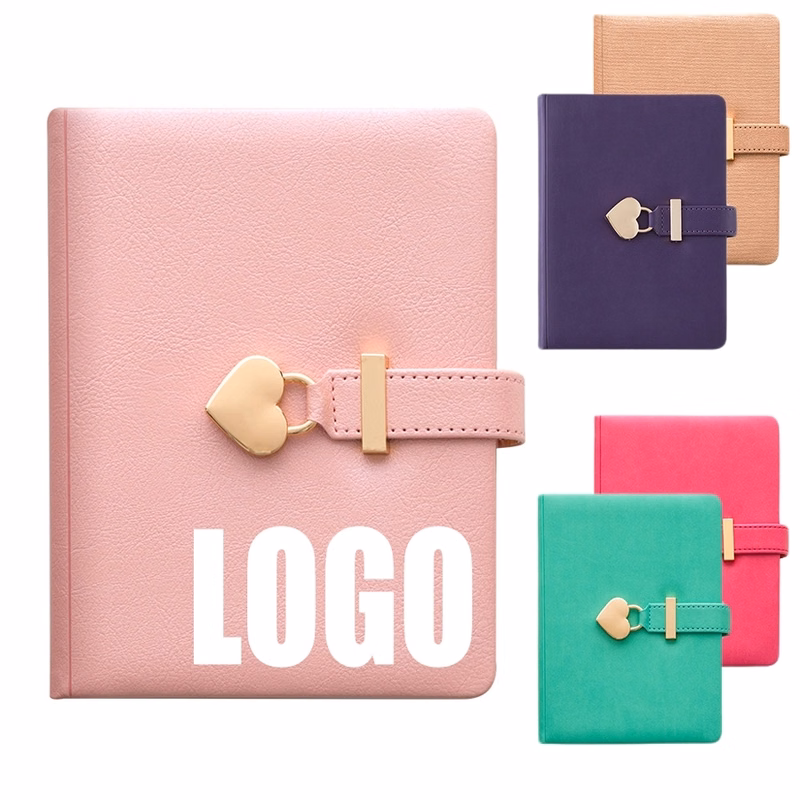PU Leather B6 Heart Lock Diary Journal Gift Notebook