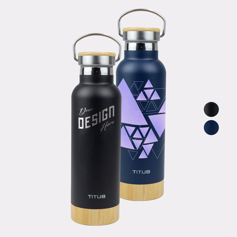 Premium 17 oz TiTUS® Stainless Steel Water Bottle with Wood-Style Base