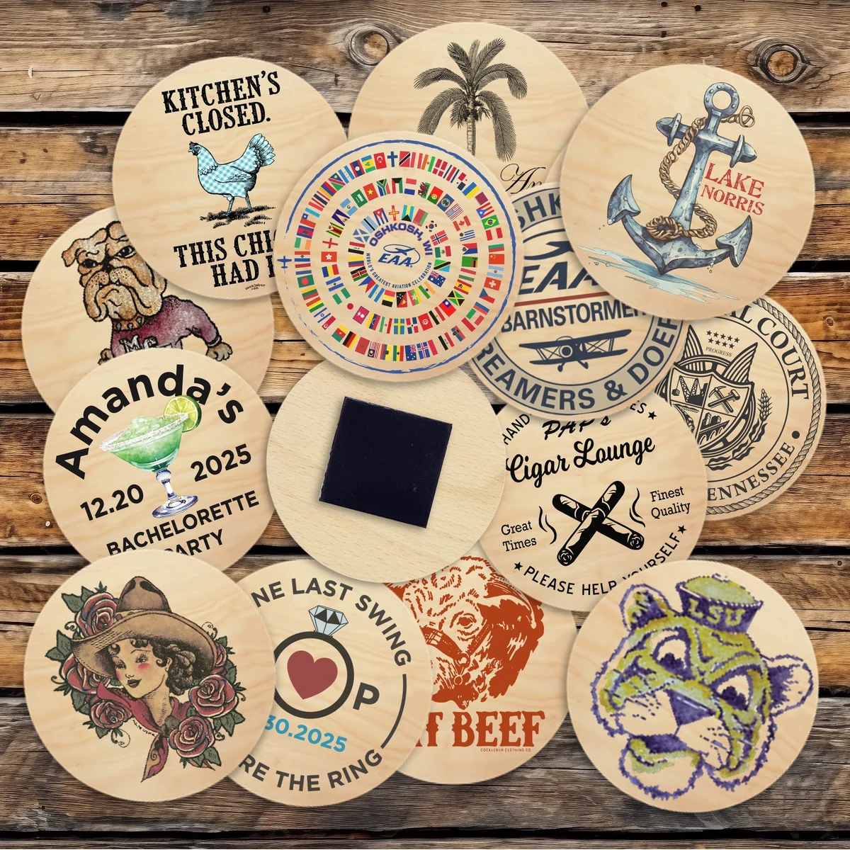 2" Round Wooden Magnet 1