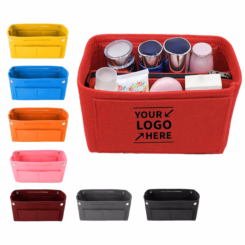 Felt Double Buckle Large Capacity Makeup Bag