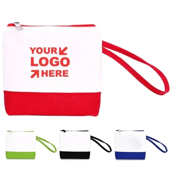 Zippered Canvas Coin Pouch with Wrist Strap 1