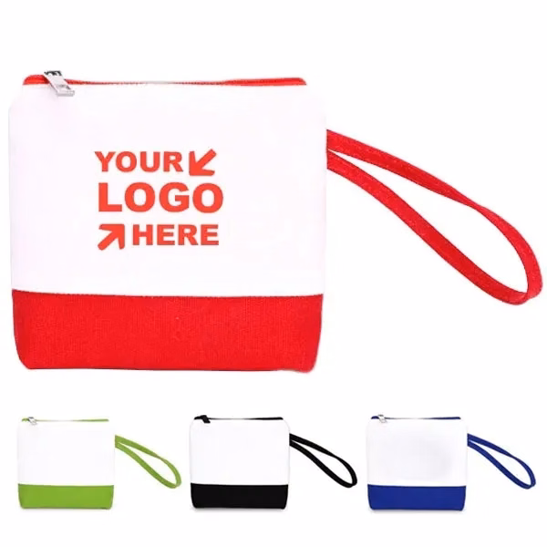 Zippered Canvas Coin Pouch with Wrist Strap