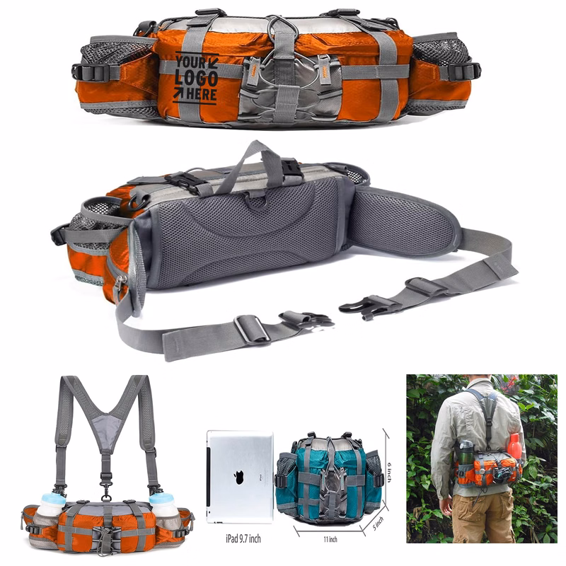 Outdoor Fanny Hiking Camping Biking Waterproof Waist Pack 2 Water Bottle Holder Sports Bag