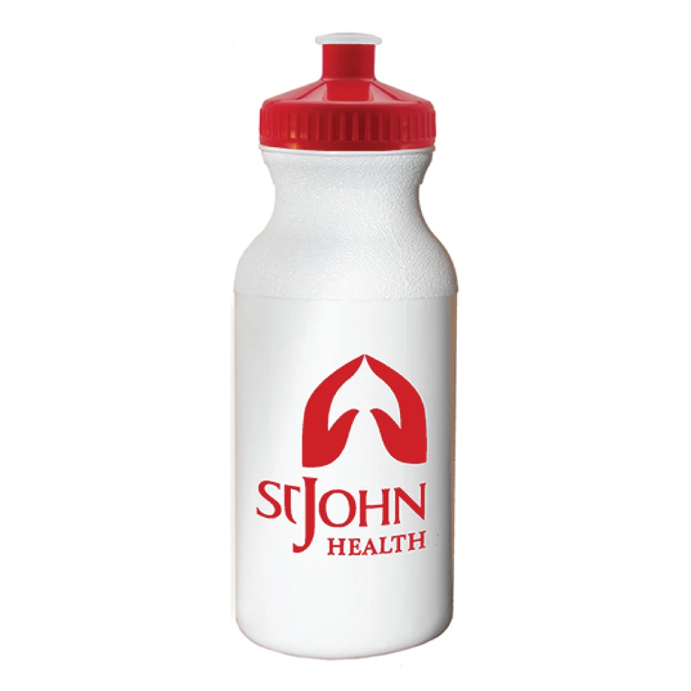 20 oz. Economy White Bike Bottle with Red 53mm Push Pull Lid 1