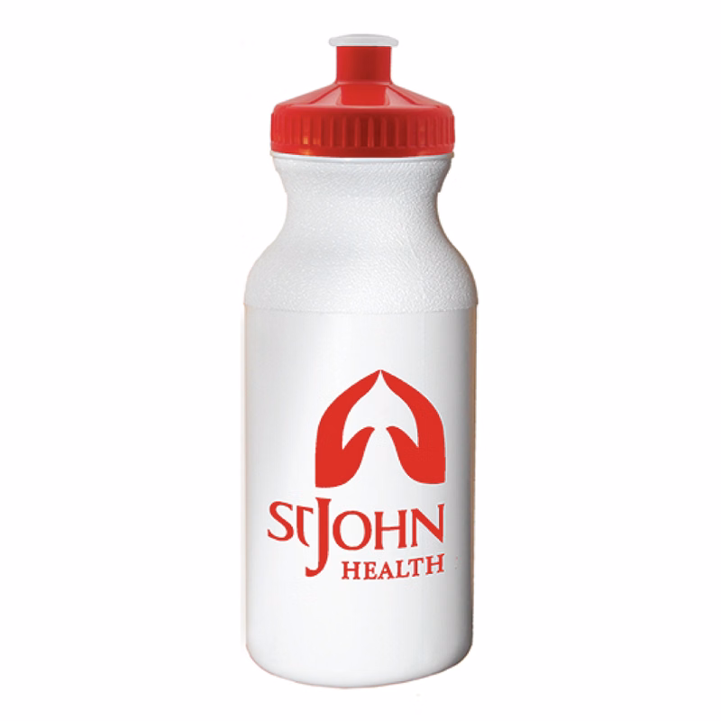 20 oz. Economy White Bike Bottle with Red 53mm Push Pull Lid