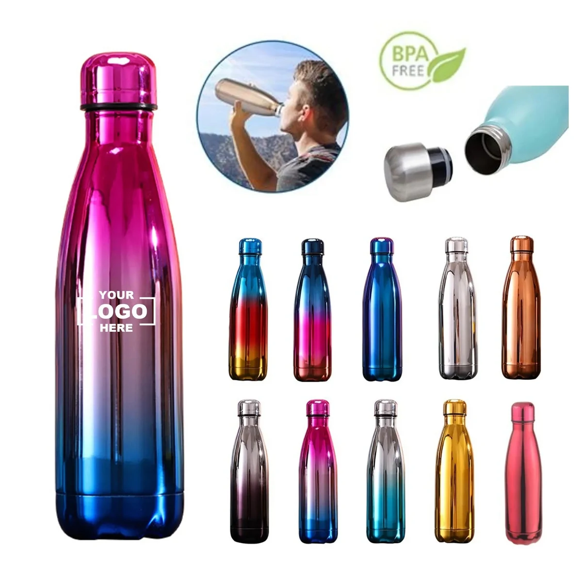 17 oz. BPA Free Vacuum Insulated Cola Shaped Water Bottle, custom water bottle with logo imprint 1