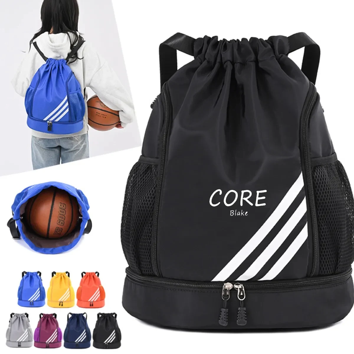 Swim Gym Sport Draw String Bag with Shoes Compartment 1