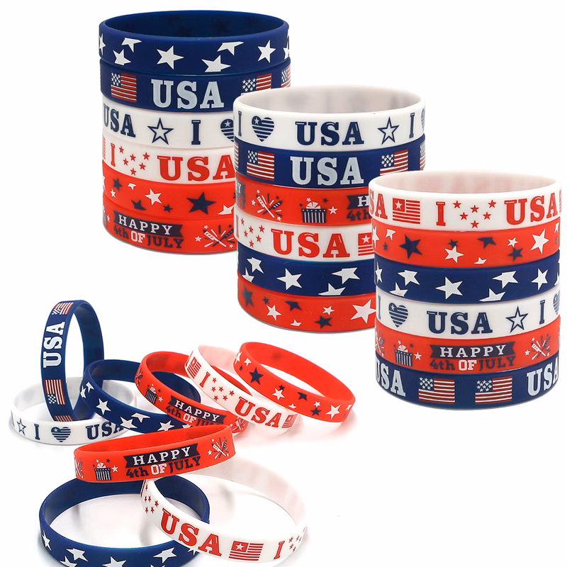 Red White Blue Patriotic Independence Silicone Bracelets