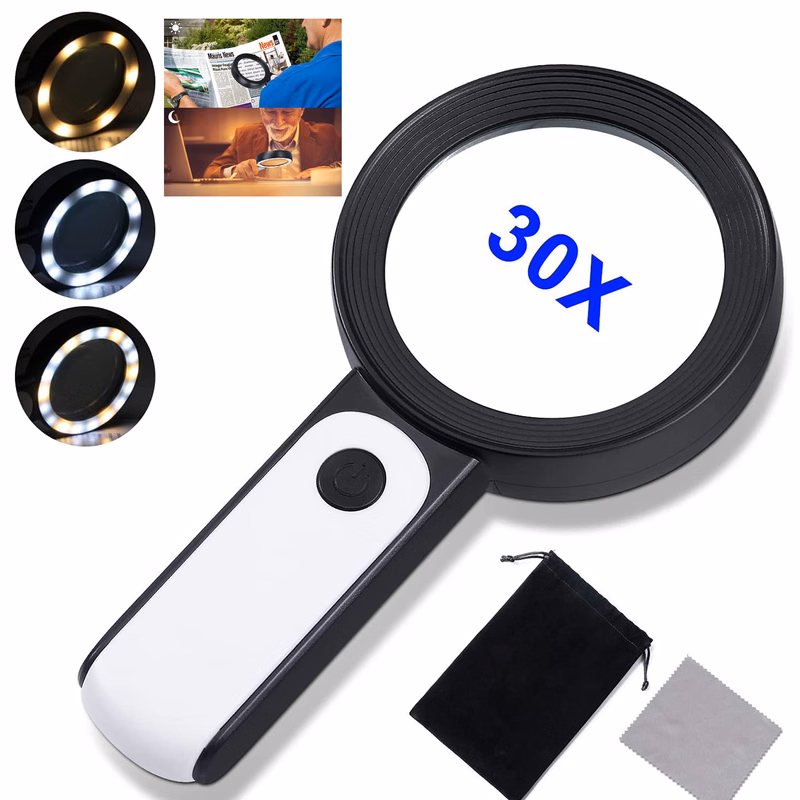 30X Handheld Magnifying Glass with Light