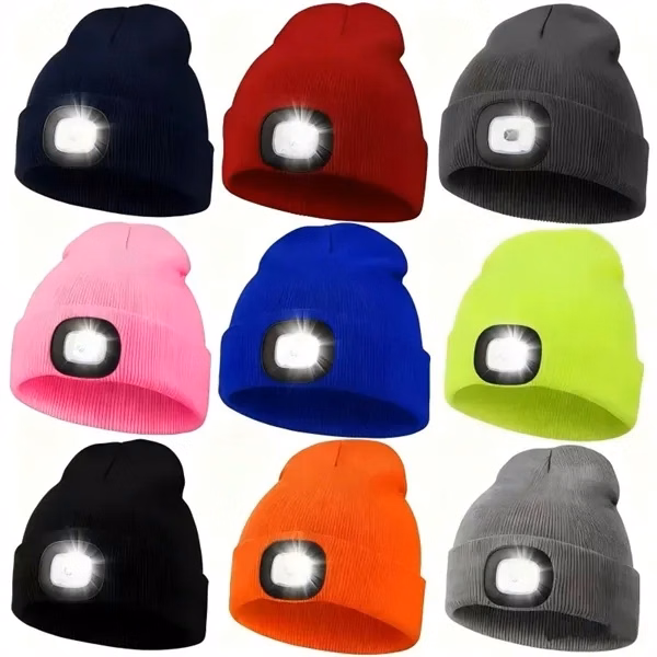 Custom USB Rechargeable Acrylic Knit Hat with LED Light — Winter Outdoor & Work Wear