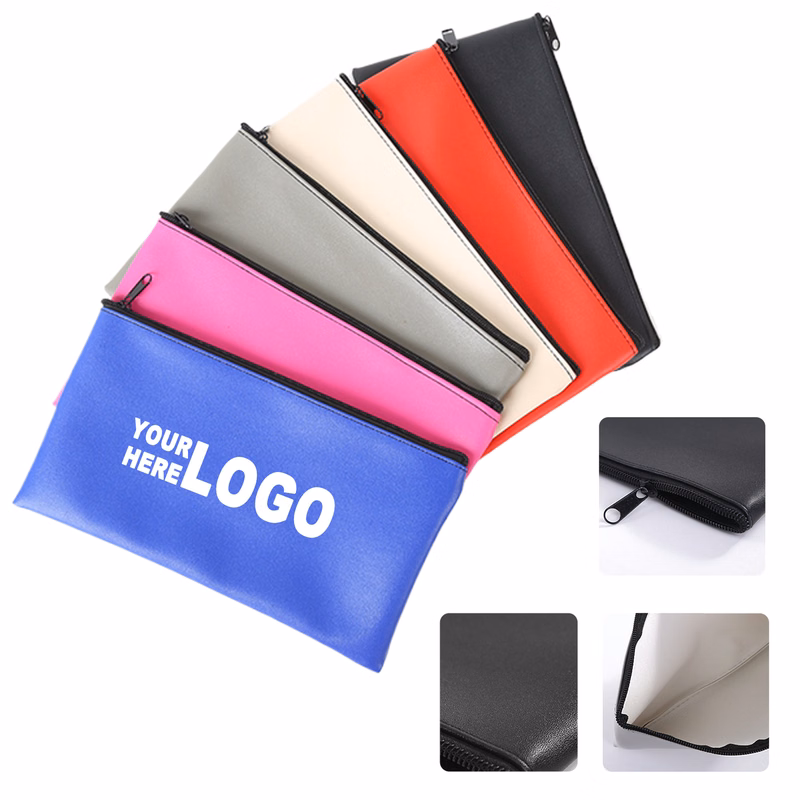 PU Leather Zippered Cash and Check Deposit Bag