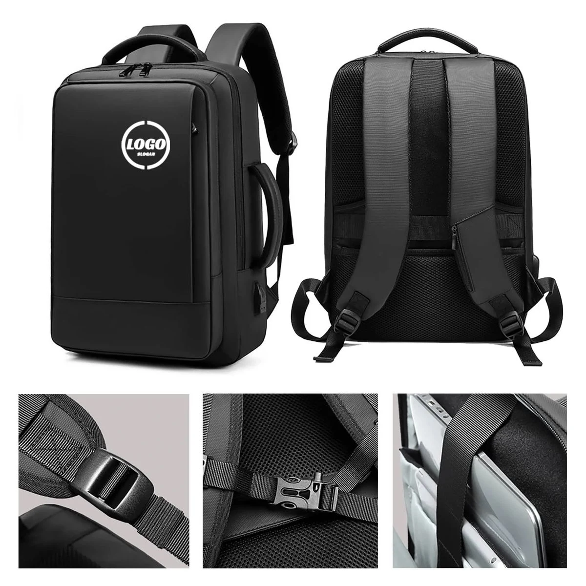 Custom Leather-Membrane Black Business Backpack 1