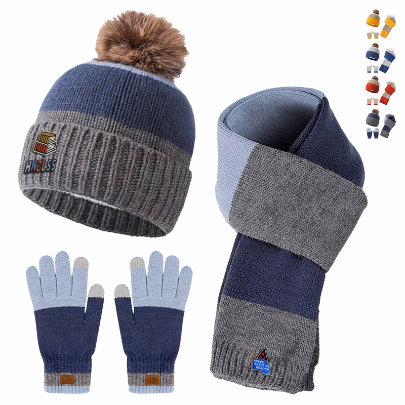 Winter Warm Beanie Hat & Gloves & Scarf 3PCS Set