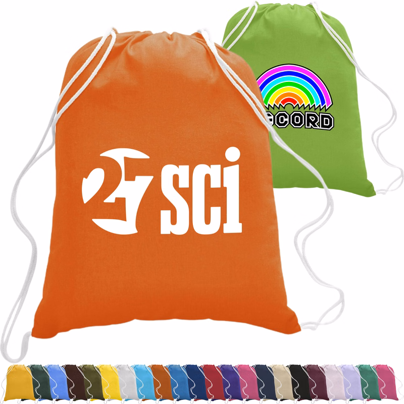 Sporty Canvas Drawstring Backpack w/ Custom Logo 14" X 18"