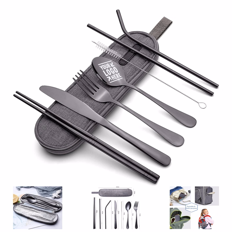 Portable Stainless Steel Flatware Set Travel Camping Cutlery Utensil with a Waterproof Case