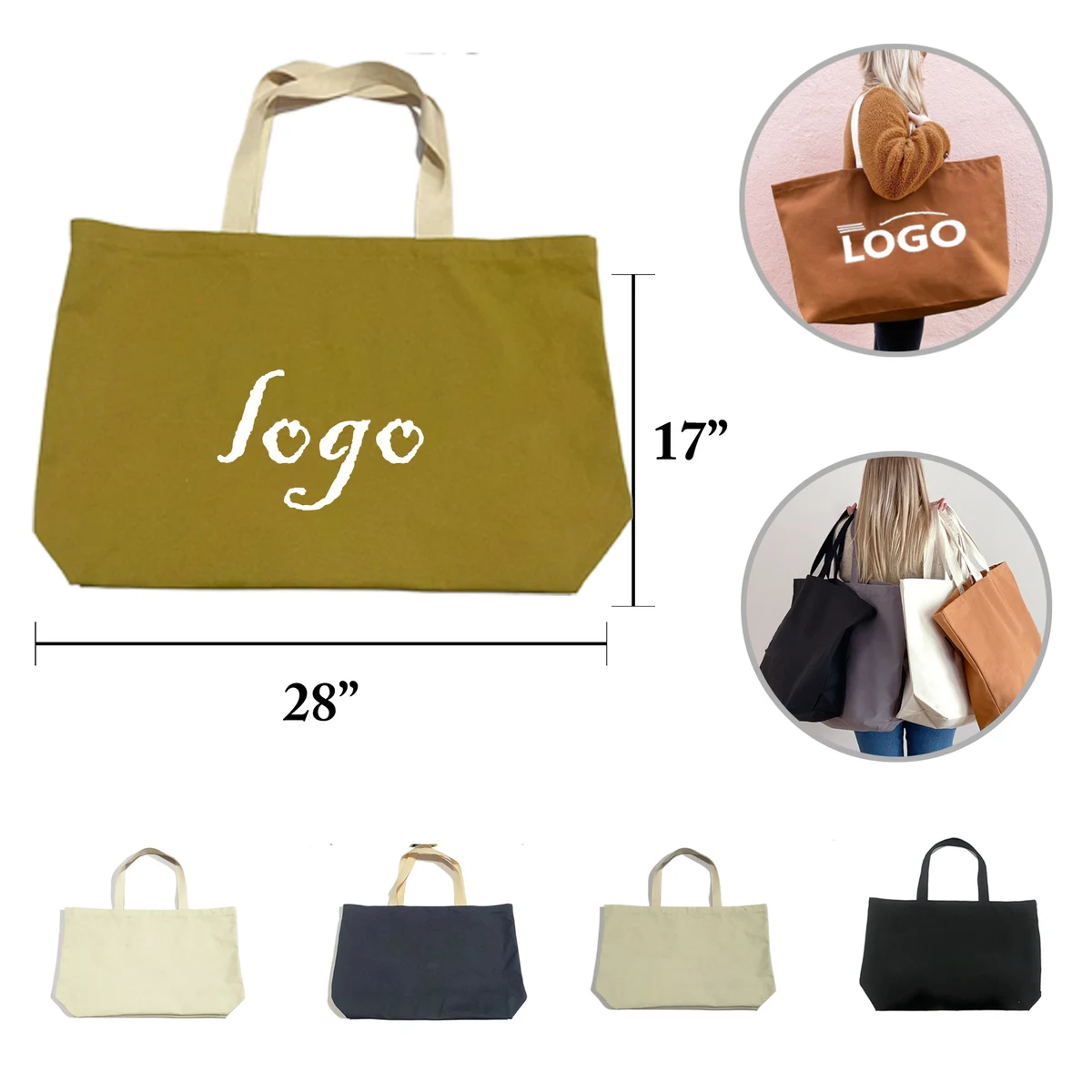MOQ50 Large Canvas Tote Shopping Handbag, custom tote bag with logo imprint 1