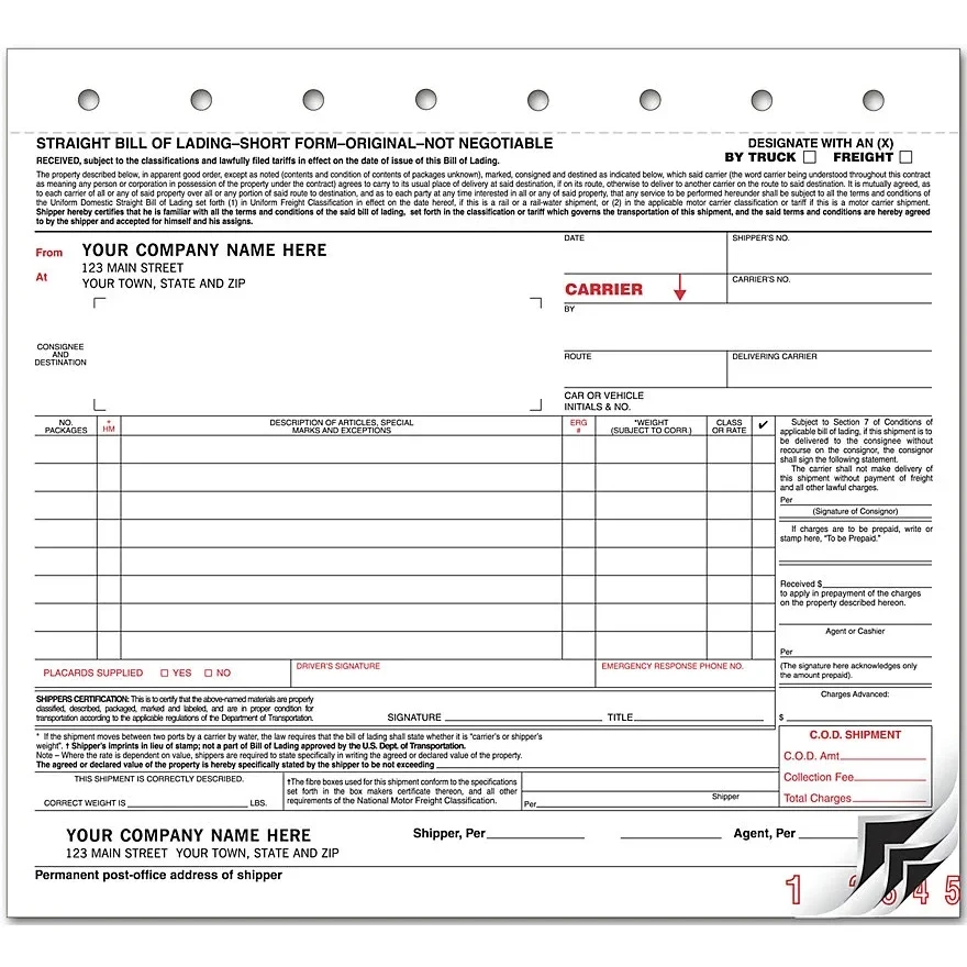 Bills Of Lading, Carbon, Small Format 1