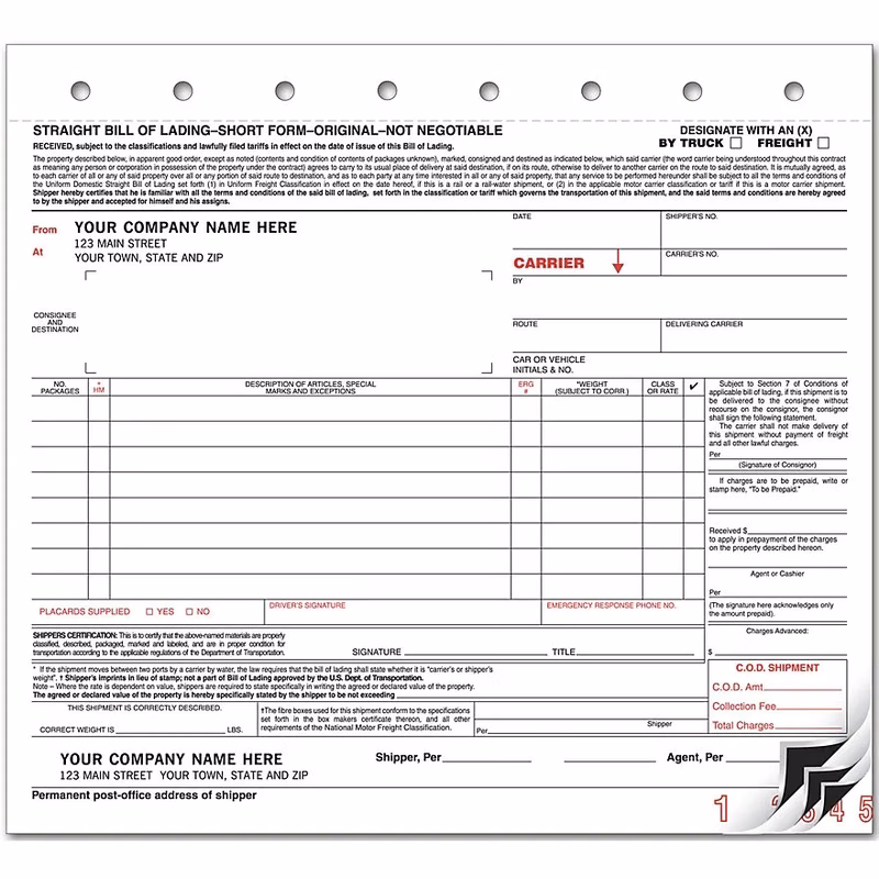 Bills Of Lading, Carbon, Small Format