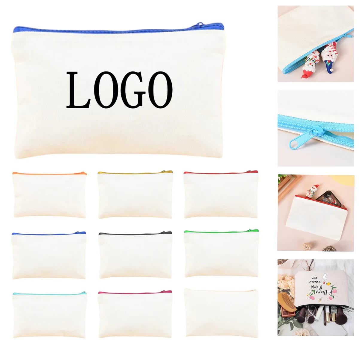 Eco Friendly Canvas Zipper Bag, custom tote bag with logo imprint 1